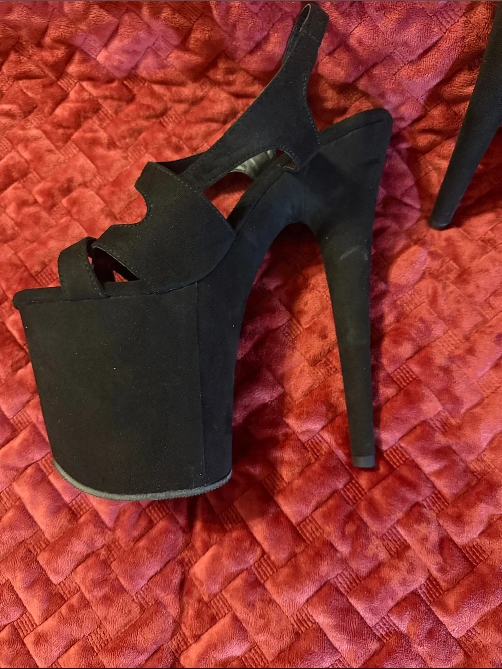 Pleaser Black Platform Stiletto Sandals with Crisscross Straps